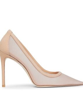 Stuart Weitzman 100 Nude Pointed-Toe Mesh Stiletto Ginger